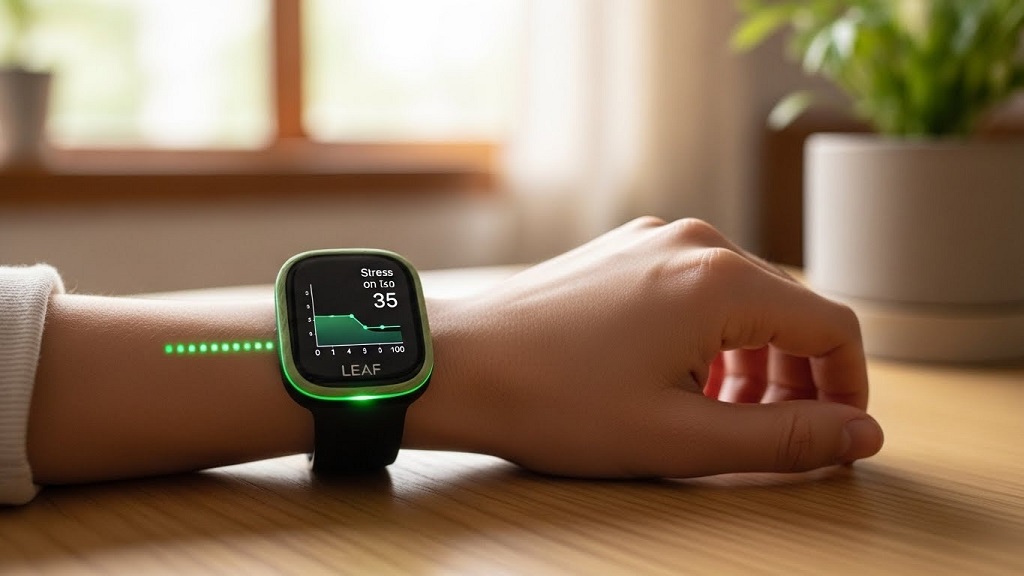 LEAF wearable app showing stress and recovery data