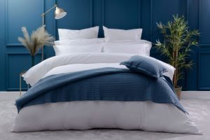 Elegant king bedding set with a luxury look in a modern bedroom